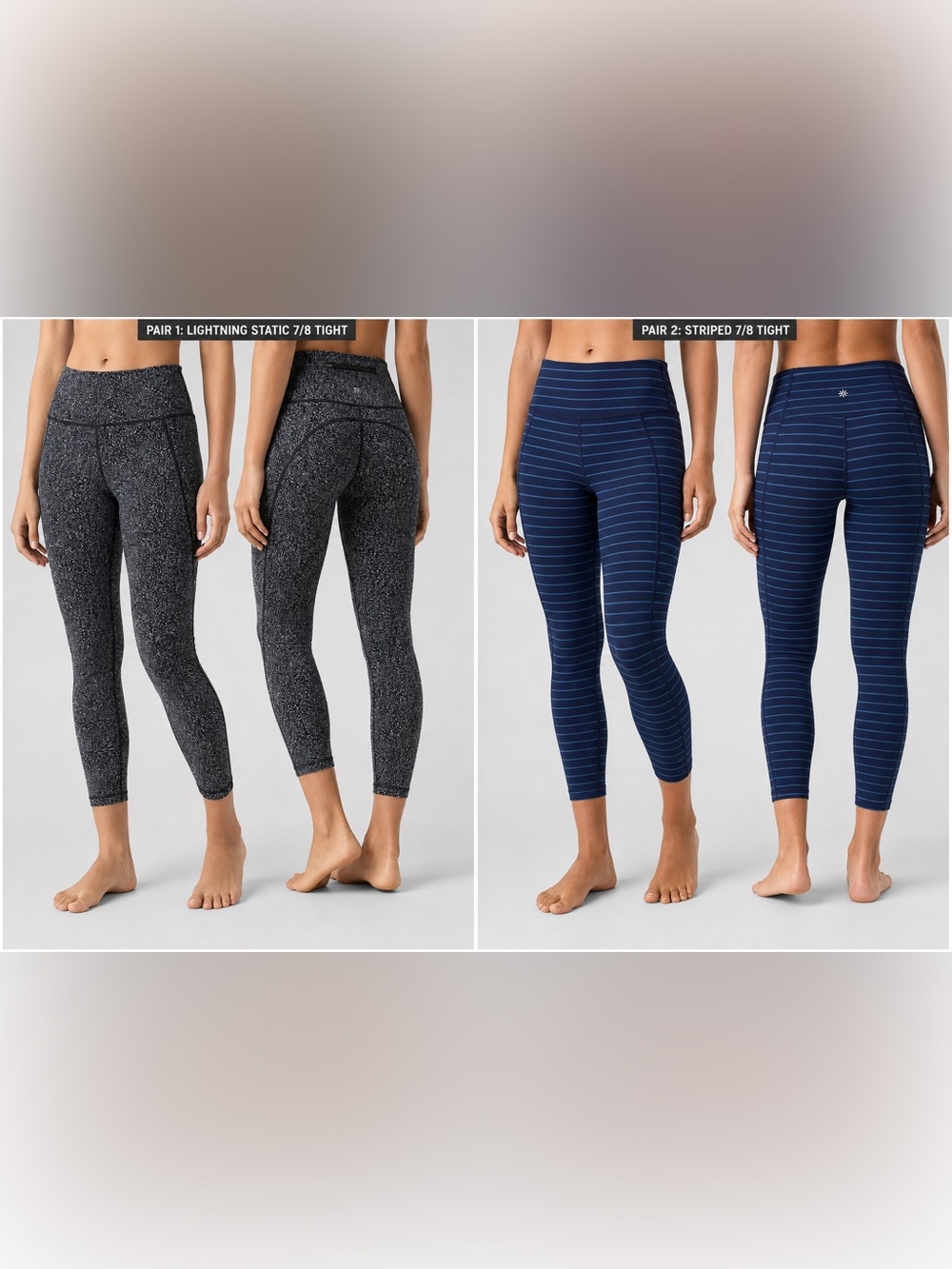 Athleta Leggings Womens XS Lot 2 Pair Lightning Static 7/8 Tight Blue Stripe